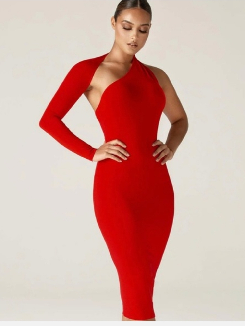 REVOLVE One-Shoulder Red Midi Bodycon Dress - Picture 3 of 5